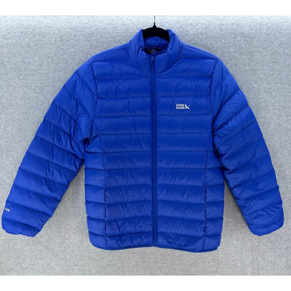 Eddie Bauer Youth XL Down Puffer Blue Zip Winter Coat Outdoors Hiking Comfort